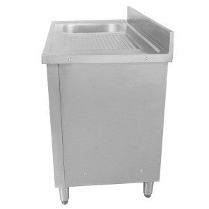 Meuble Plonge 1 Bac mit Rückwand und 3 Schubladen - 1200 x 600 mm - Becken links - Dynasteel